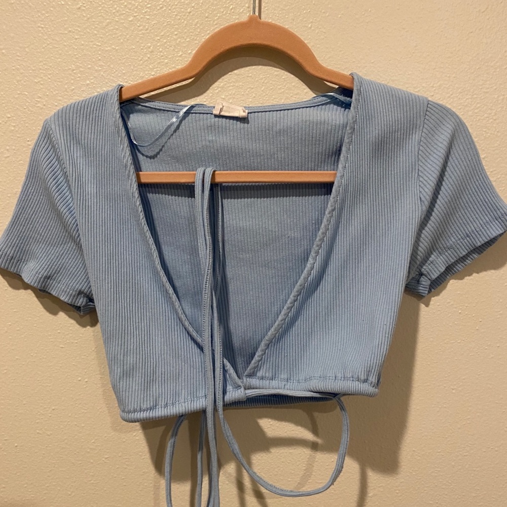 blue wrap top